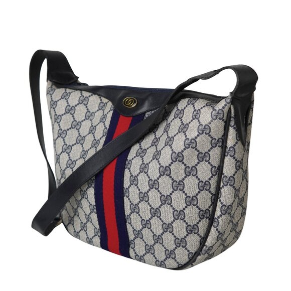 GUCCI Vintage Sherry Line Shoulder Bag Navy | GG Pattern | Interlocking G emblem - Picture 2 of 13